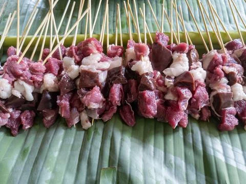 The process of making goat satay. Selective popular culinary destinations Stock Photos