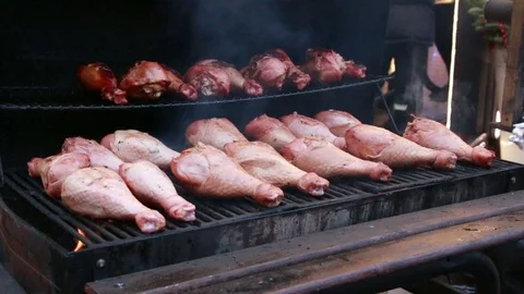 The process of making grilled chicken legs on the grill Stock Footage 72101368