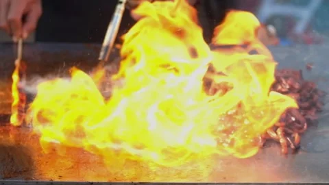 The process of making grilled squid Stock Footage 270925430