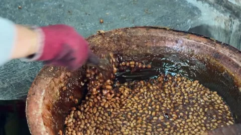 Process of making Gula Kacang Javanese Indonesian traditional snacks Stock Footage 341709488