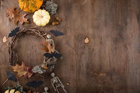 Process of making Halloween wreath. Stock Photos