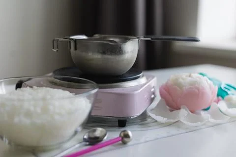 Process of making handmade candles at home Stock Photos