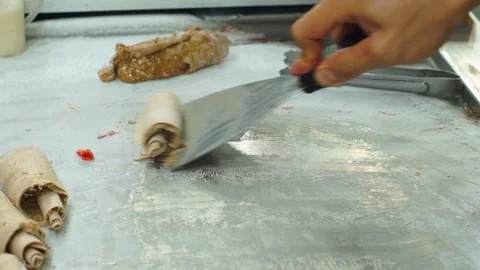 Process of making a handmade fruit icecream on an asian night market. Stock Footage 86586004