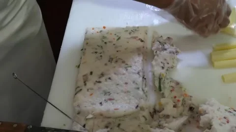 Process of Making Handmade Korean Fish Cakes (Eomuk) on Cutting Board Stock Footage 337374637