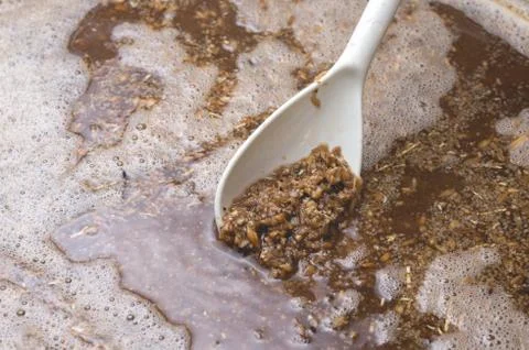 Process of making home beer from malt. Kraft beer from barley and dark malt Stock Photos