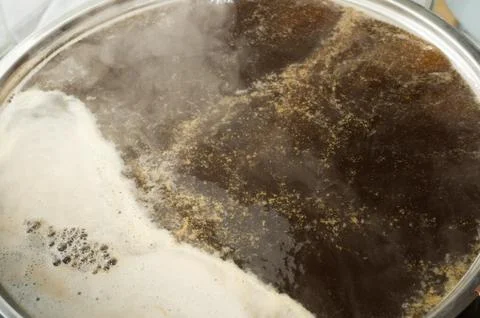 Process of making home beer from malt. Kraft beer from barley and dark malt Foto stock