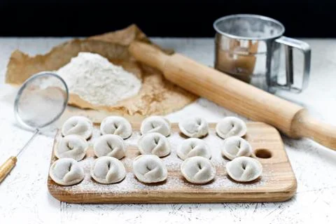 The process of making home-made dumplings. Stock Photos