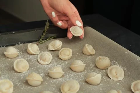 The process of making home-made dumplings. Raw homemade dumplings. Molding du Stock Photos