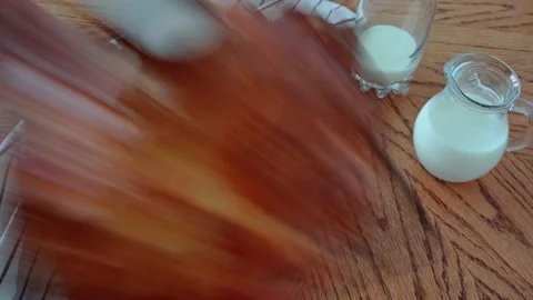 The process making homemade bread. baker puts baked loaf of bread on a stand to Video stock 205919100