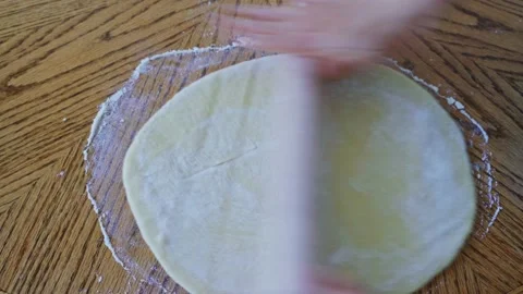The process making homemade bread, pizza, cookies, cake. Baker put the dough out Stock Footage 203745667
