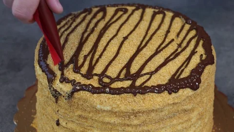 Process of making homemade cake, pour chocolate. Stock Footage 105537179