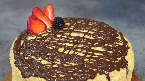 The process of making homemade cake,chocolate cake fruit Stock Footage 105536805