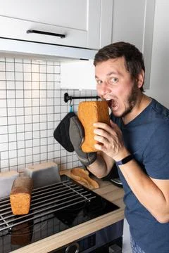 The process of making homemade rye bread, a man Stock Photos