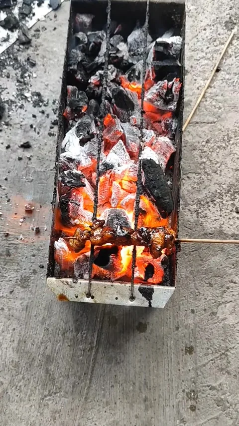 The process of making Indonesian satay Stock Footage 245543177