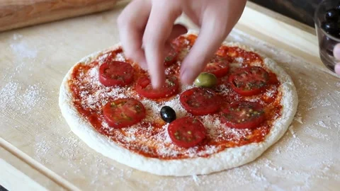 The process of making Italian pizza. Filling. Italian cuisine. Stock Footage 147196357