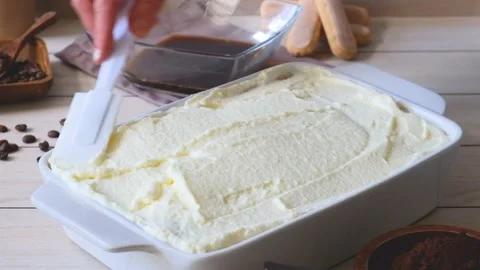 The process of making italian tiramisu cake Stock Footage 235060722