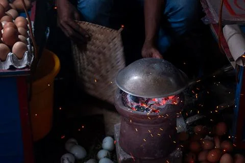 The process of making Kerak Telor Stock Photos