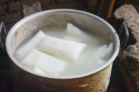 The process of making ketupat or Rice Dumpling Packet Indonesia Food Stock Photos