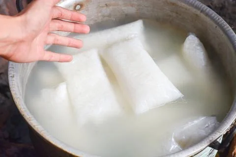 The process of making ketupat or Rice Dumpling Packet Indonesia Food Stock Photos