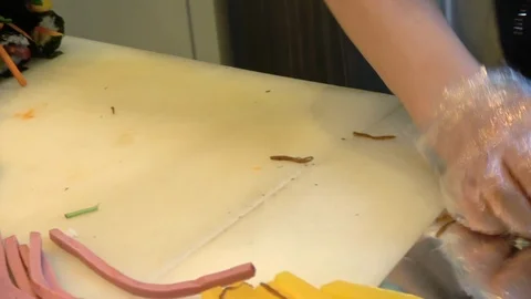 Process of making Korean style sushi roll, Gimbap, Kimbap, 4K Stock Footage 97549601