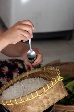The process of making lontong.  Stock Photos