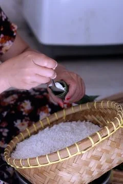 The process of making lontong.  Stock Photos