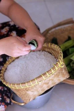 The process of making lontong.  Stock Photos