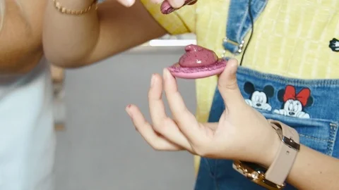 Process Of Making Macaron (Macaroon), French Dessert, Squeezing The Dough Form Stock Footage 93020578