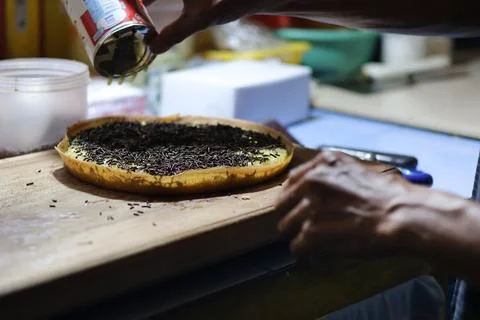 The process of making  Martabak Manis Stock Photos