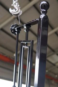 The process of making metal railings. 스톡 사진