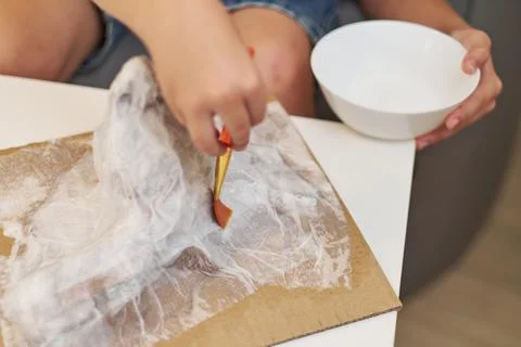 Process of making a mountain in the papier-mache technique Stock Photos