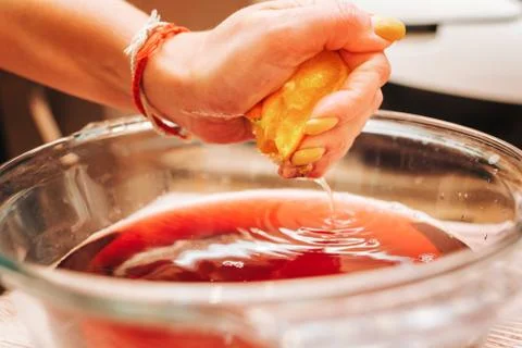 The process of making mulled wine at home in the kitchen. example of how a ho Stock Photos