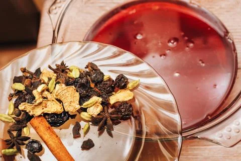 The process of making mulled wine at home in the kitchen. example of how a ho Stock Photos