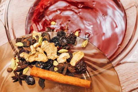 The process of making mulled wine at home in the kitchen. example of how a ho Stock Photos
