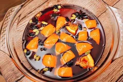 The process of making mulled wine at home in the kitchen. example of how a ho Stock Photos