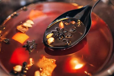 The process of making mulled wine at home in the kitchen. example of how a ho Stock Photos