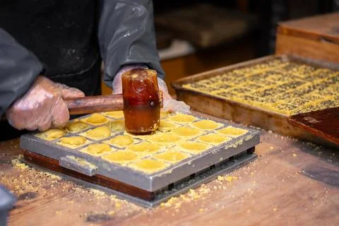 The process of making mung bean cake Stock Photos