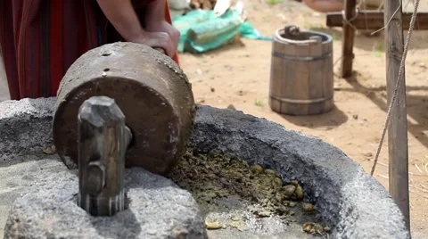 Process of making olive oil in ancient times Stock Footage