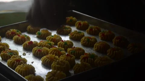 The process of making pastries for Eid Al-Fitr with close-up shots Stock Footage 242474762