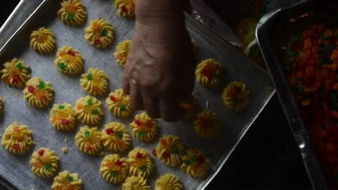 The process of making pastries for Eid Al-Fitr with close-up shots Stock Footage 242475154