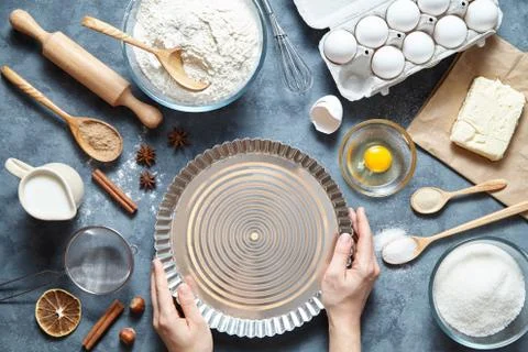 The process of making pie dough by hand. Baking ingredients for homemade. Bake Stock Photos
