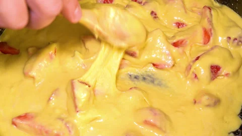 The process of making a pie with strawberries, poured into a baking dish Stock Footage 249444546