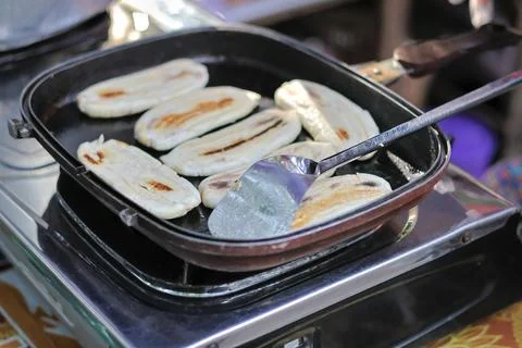 Process making Pisang gapit or pisang epe or grilled bananas Stock Photos