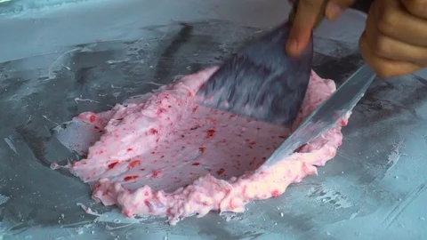 The process of making popsicles. Cold metal frying pan for frying ice cream. Stock Footage 116657934