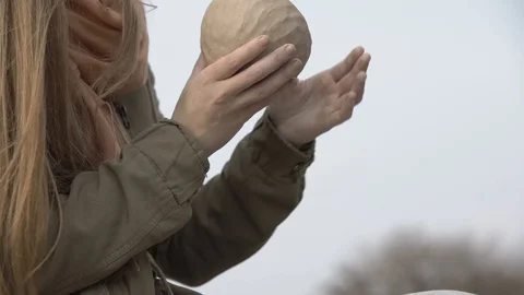 The process of making pottery. Drawing a picture on a clay product. Stock Footage 101234974