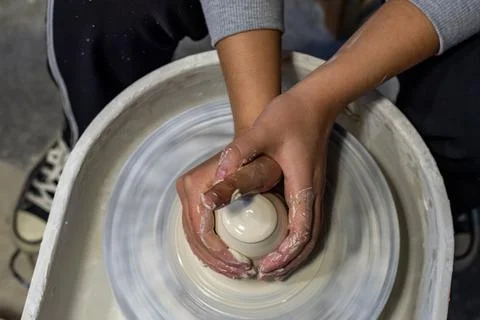 The process of making pottery in a Pottery Workshop Stock Photos