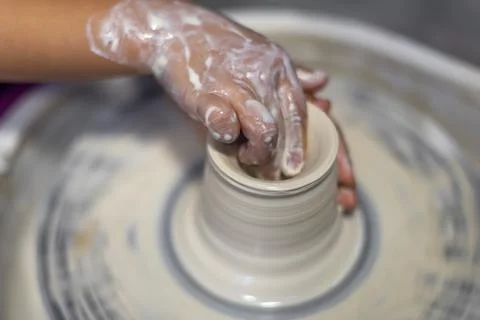 The process of making pottery in a Pottery Workshop Fotos Stock