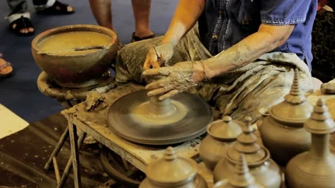 Process of making  pottery,Thai art Stock Footage 226582126