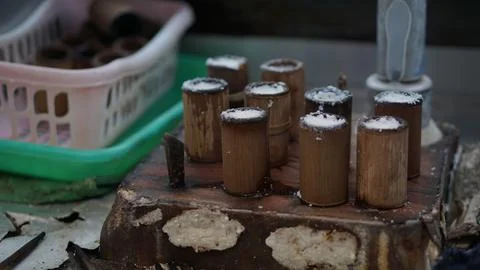 The process of making putu cake, a traditional Indonesian food Stock Photos
