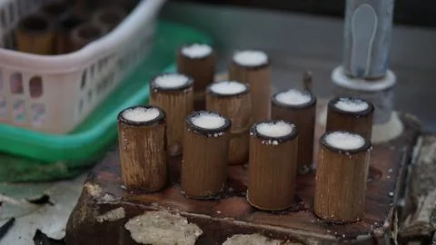 The process of making putu cake, a traditional Indonesian food Stock Photos